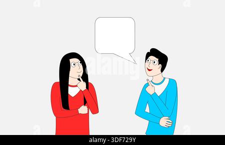 Two people are talking to each other. One of them is wearing a red shirt. The other person is wearing a blue shirt Stock Vector