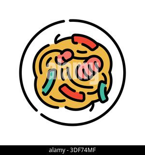 chow mein color line icon. Vector isolated element. Editable stroke. Stock Vector