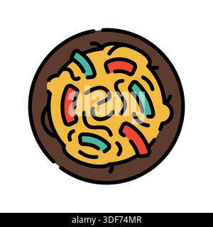 chow mein color line icon. Vector isolated element. Editable stroke. Stock Vector