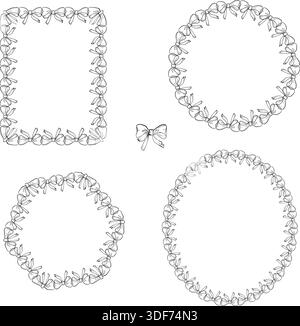 Whimsical rectangular border frame with bow ribbon hand drawn scribble ...