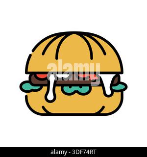 bao burger color line icon. Vector isolated element. Editable stroke. Stock Vector