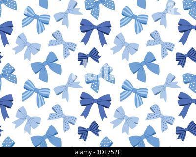 Cute blue bows seamless pattern. Hair accessories with polka dots and stripes on white Stock Vector