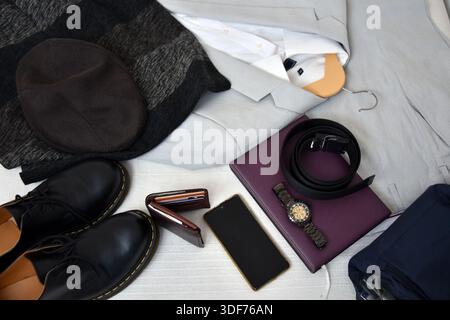 Businessman's classic clothes and accessories flat lay Stock Photo