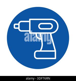 A clean and simple icon of a power drill set against a bold blue circle, perfect for representing tools in construction, DIY, and home improvement pro Stock Vector