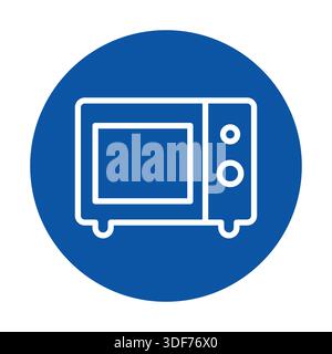 Clean and modern icon of a microwave oven illustrated in white on a vibrant blue circle, perfect for kitchen-related themes and design projects. Stock Vector