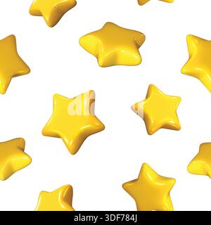 realistic vector icon illustration. Seamless pattern. Yellow cartoon style shiny stars on white background. Stock Vector