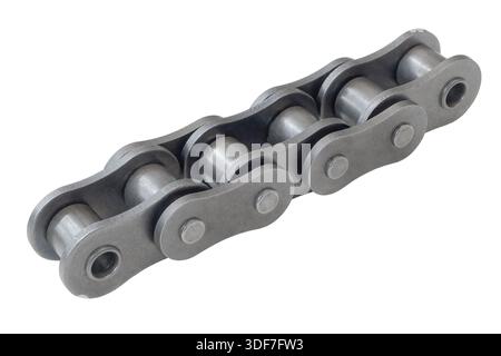 Steel chain links, part of the chain transmission of industrial equipment, isolated on white background Stock Photo