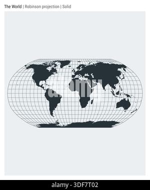 World Map. Robinson projection. Solid style. High Detail World map for infographics, education, reports, presentations. Vector illustration. Stock Vector