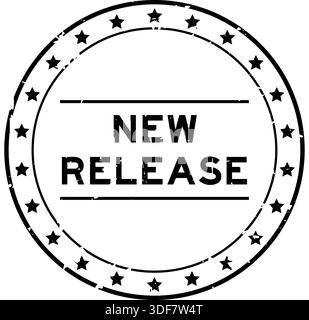 Grunge black new release word with star icon round rubber seal stamp on ...