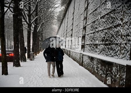 Paris under snow,France. Stock Photo