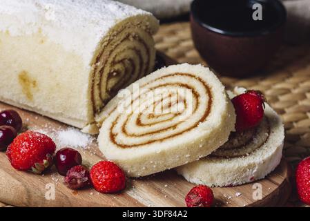 Apricot Paste Filled Rolls for Dessert with Berries Stock Photo