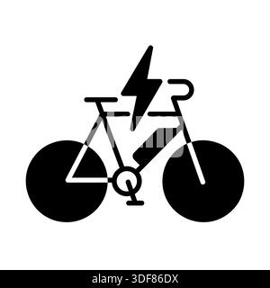 Minimalist outline electric bike glyph icon with lightning bolt suitable for eco transport and active city mobility design concepts Stock Vector