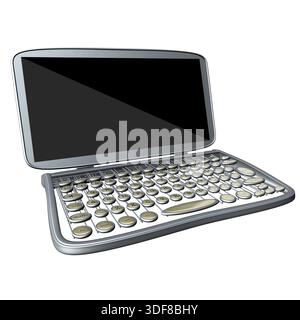 Modern computer laptop with old style typewriter keyboard isolated on white background Stock Photo