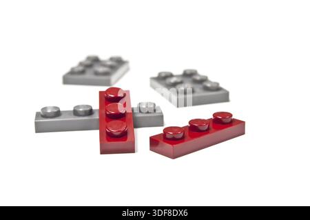 Display of isolated building blocks on white background Stock Photo