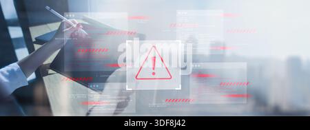 Cybersecurity Threat Alert with Digital Warning Interface. Stock Photo
