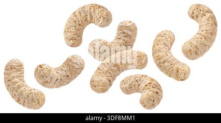 Falling corn sticks isolated on white background with clipping path, full depth of field Stock Photo