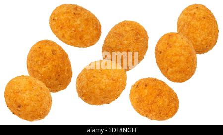 Paprika coated peanuts isolated on white background with clipping path Stock Photo