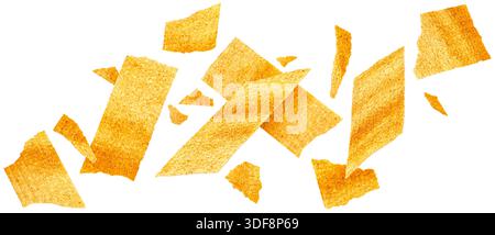 Long chips isolated on white background with clipping path, falling rectangular mashed potato snacks, package design element Stock Photo