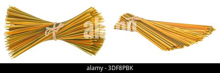 Colorful spaghetti tricolore pasta isolated on white background Stock Photo