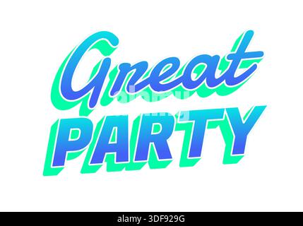 Stylized text design featuring the words Great Party in vibrant blue and green colors, suitable for event promotions or invitations. Stock Vector