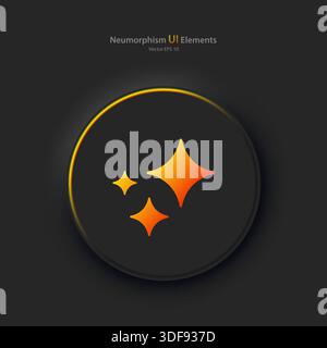 A black round button with a yellow-orange artificial intelligence badge. Buttons in the neumorphic style. Stock Vector