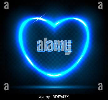 Blue neon heart-shaped frame, heart shape on dark background. Stock Vector