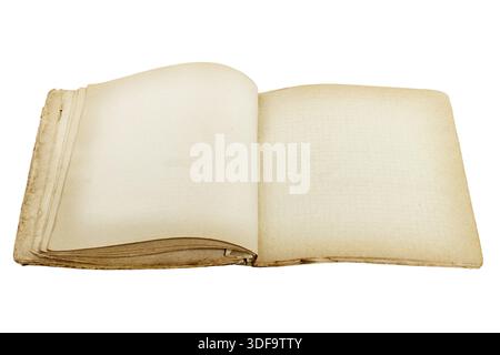 Old revealed notebook isolated on white background Stock Photo