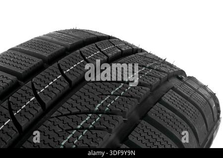 Winter tire close up on white background Stock Photo