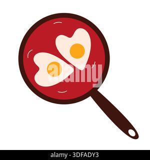 Heart-shaped fried eggs in frying pan Stock Vector