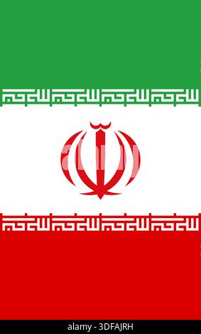 Iran vertical flag in official colors, dimensions and aspect ratio. Vector flag symbolizing national pride, identity, heritage, patriotism and authority Stock Vector
