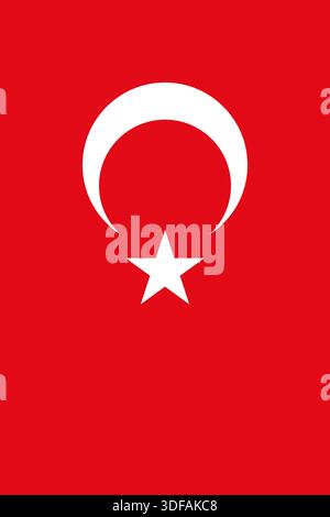Turkey vertical flag in official colors, dimensions and aspect ratio. Vector flag symbolizing national pride, identity, heritage, patriotism and authority Stock Vector