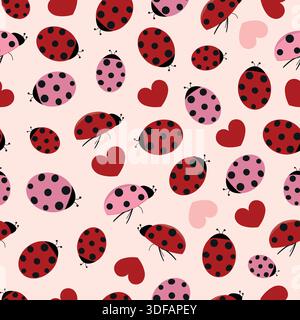 Ladybug with hearts seamless fabric design pattern Stock Vector