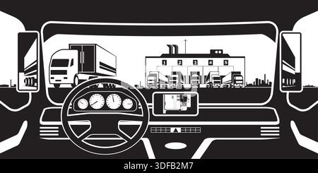 View from truck to distribution warehouse - vector illustration Stock Vector