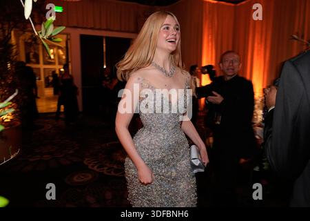 Elle Fanning arrives at the 83rd Golden Globes on Sunday, Jan. 11, 2026, at  the Beverly Hilton in Beverly Hills, Calif. (Photo by Jordan  Strauss/Invision/AP Stock Photo - Alamy