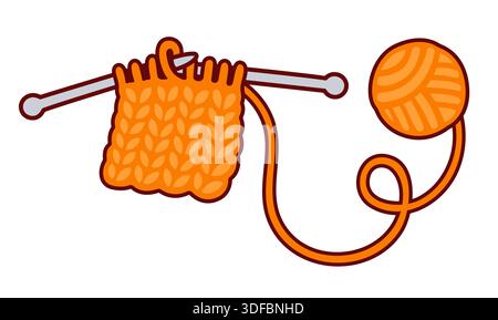 Knitting with needles and ball of yarn. Handmade clothes and DIY craft vector illustration. Stock Vector