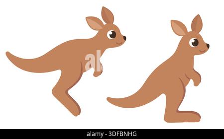 Cute cartoon kangaroo jumping and standing. Simple flat style vector illustration. Stock Vector