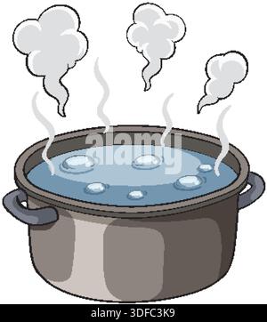 Vector illustration of a steaming pot with boiling water, showcasing cartoon style and vibrant colors Stock Vector
