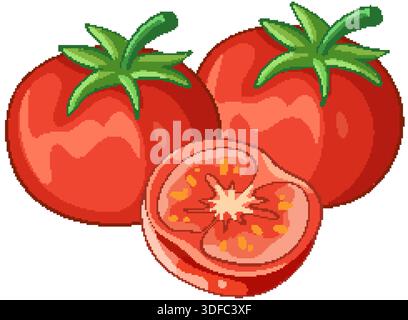 Clean vector illustration of ripe red tomatoes with green stems isolated on white background Stock Vector