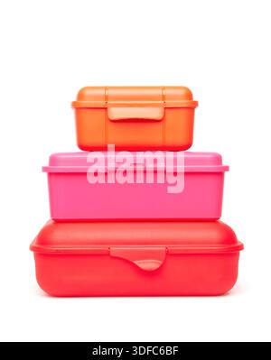 Set of plastic lunch boxes isolated on white background Stock Photo