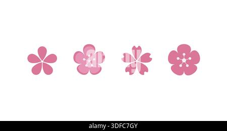 spring sakura blossom vector icon set. Cherry pink flower Stock Vector