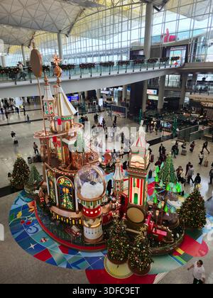 Christmas display at the Arrival hall at Hong Kong International Airport. Stock Photo