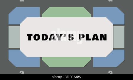 A geometric badge showing Today’s Plan set on a white pill panel layered over soft green and blue octagonal plates. Stock Vector