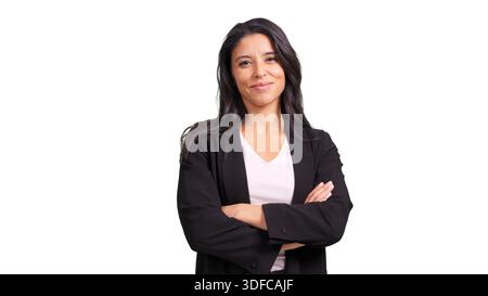 Confident businesswoman smiling with arms crossed on transparent background Stock Photo