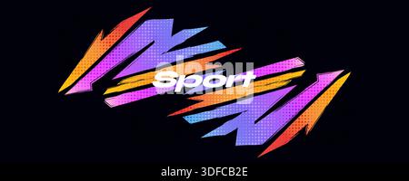 Abstract Background with Colorful Gradient Brush Strokes in Lightning Shapes and Halftone Patterns. Sport Banner or Poster Background Design Stock Vector