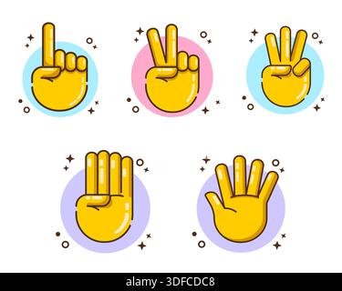 Set of Cartoon Hand Counting One Until Five Icons Vector Illustration Flat Design Stock Vector
