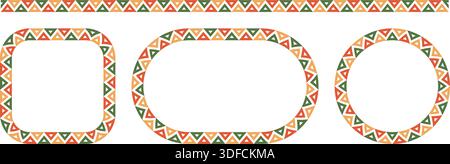 Mexican triangular pattern circle and rectangle frames set. African ethnic motif border. Aztec ornament frame. Mexican ornament. text frame. Vector Stock Vector