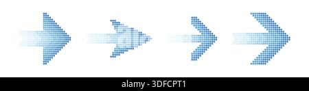 Halftone pixel blue arrow set. Colorful pixel gradient cursor design collection Stock Vector