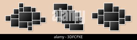 Photo collage template set. Photos with shadow. Picture frames composition for mood board Stock Vector