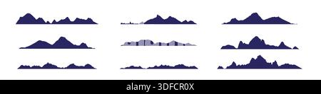 Mountains silhouette set isolated on white background. Hill and rock nature landscape Stock Vector