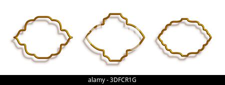 Realistic arabic golden arch set. 3D islam architecture shape Stock Vector